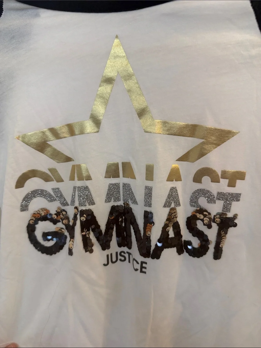 Justice Black & White Gymnast Graphic Raglan Long Sleeve Top
